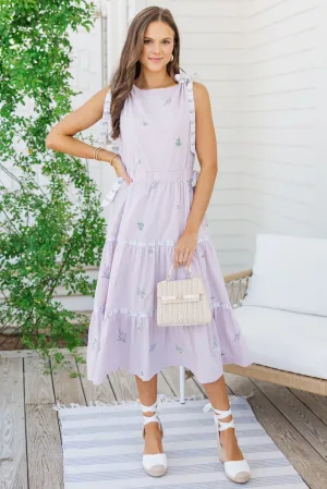 The Deal Lavender Floral Midi Dress