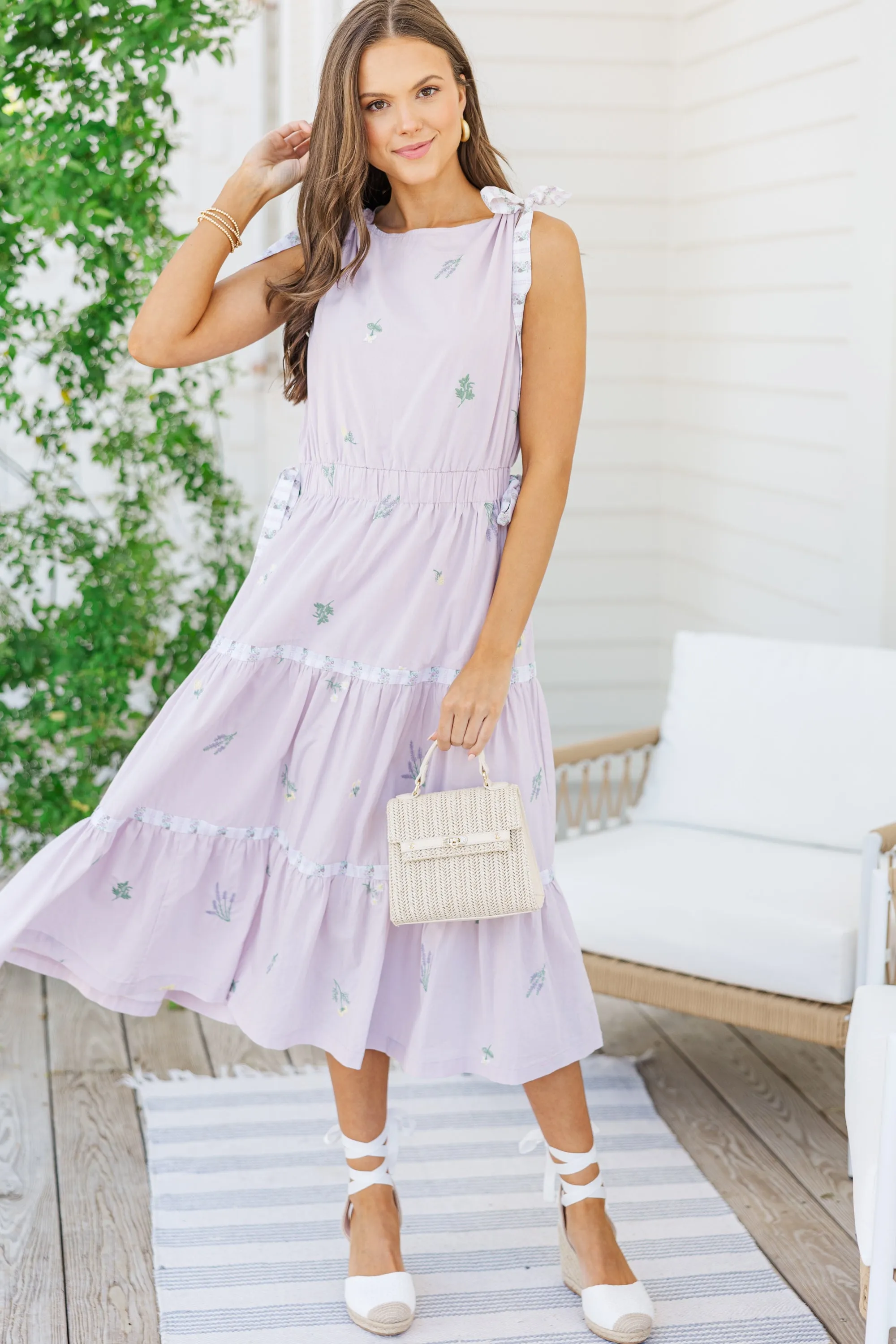 The Deal Lavender Floral Midi Dress