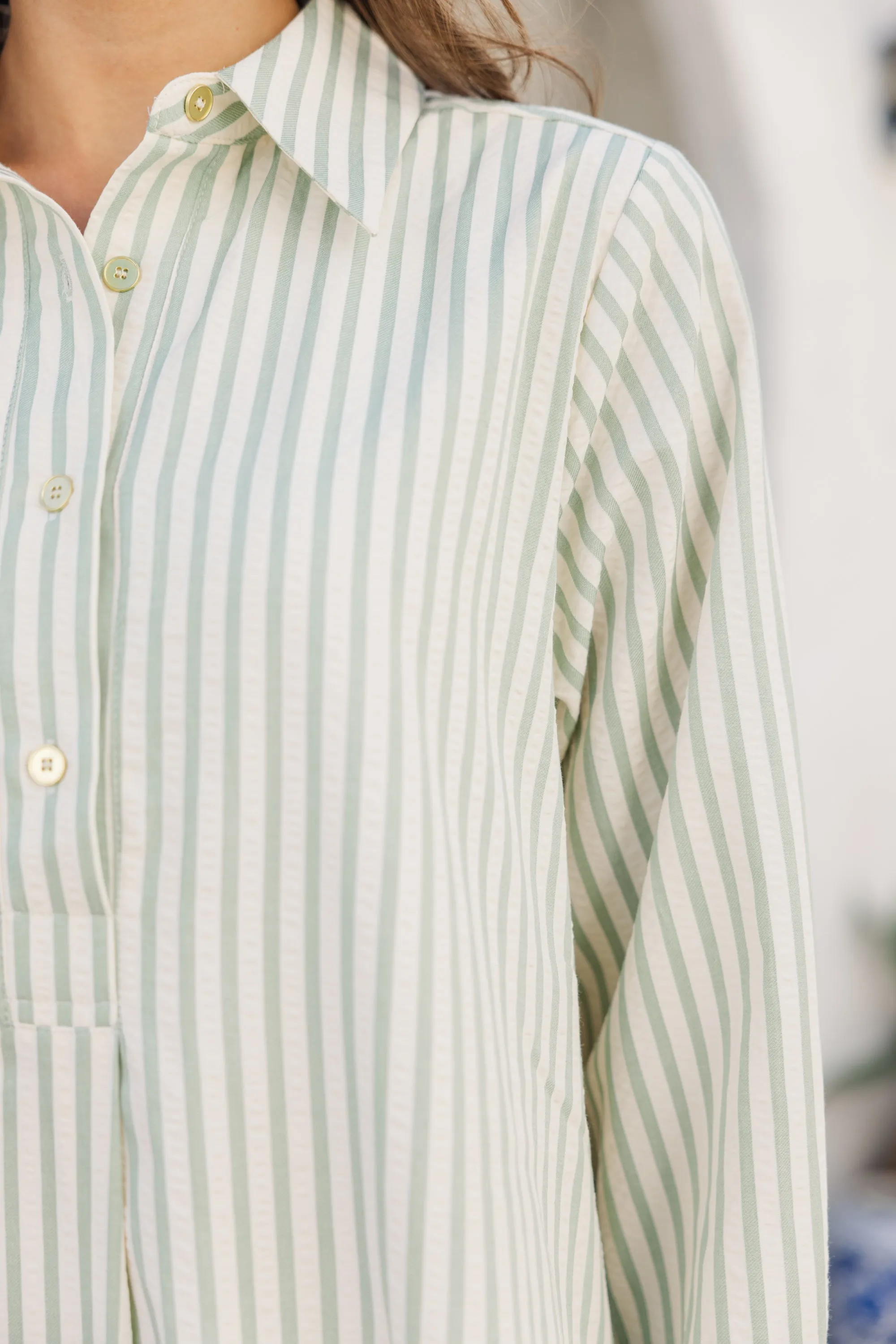 The Mover Sage Green Striped Dress