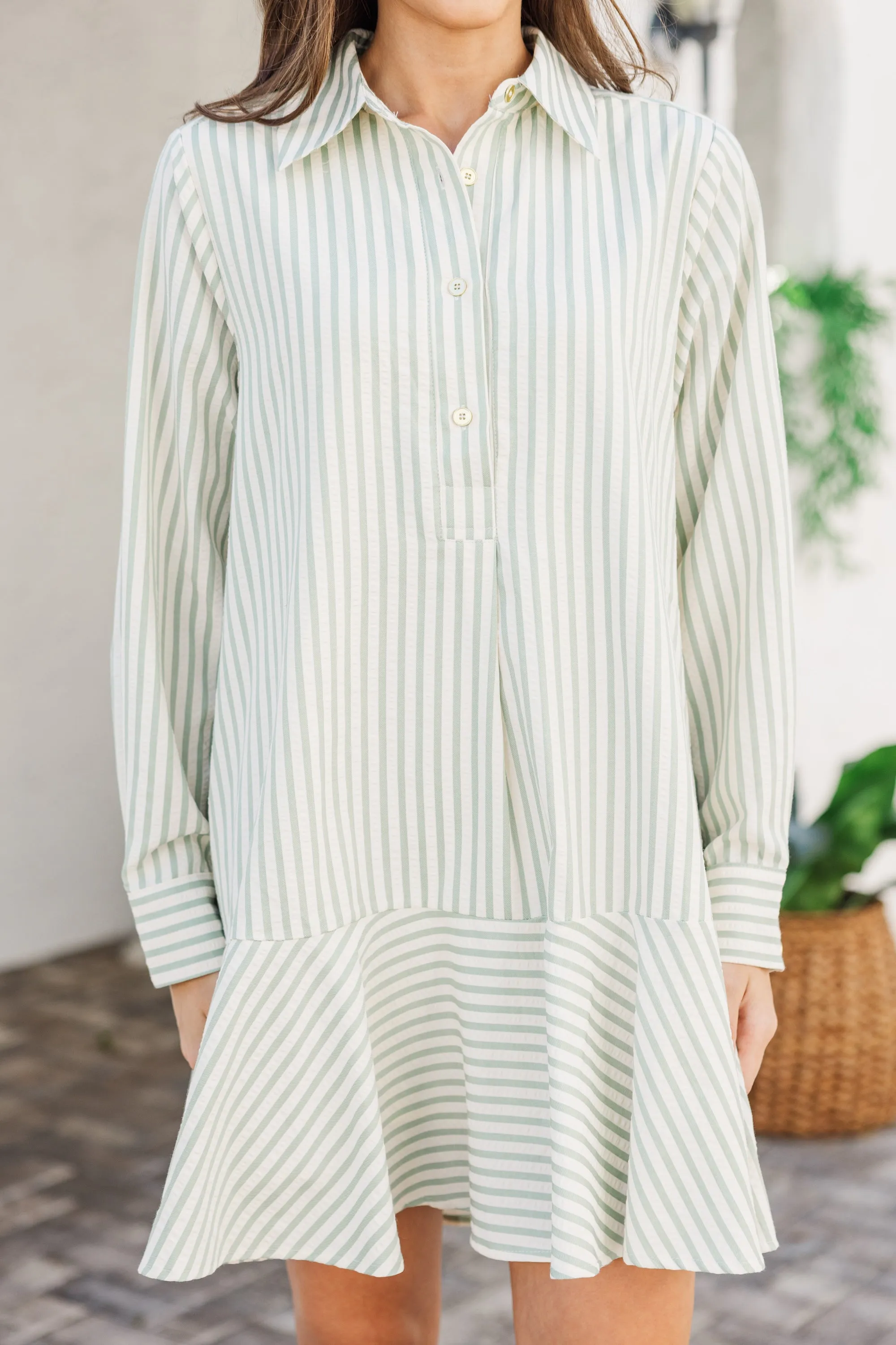 The Mover Sage Green Striped Dress