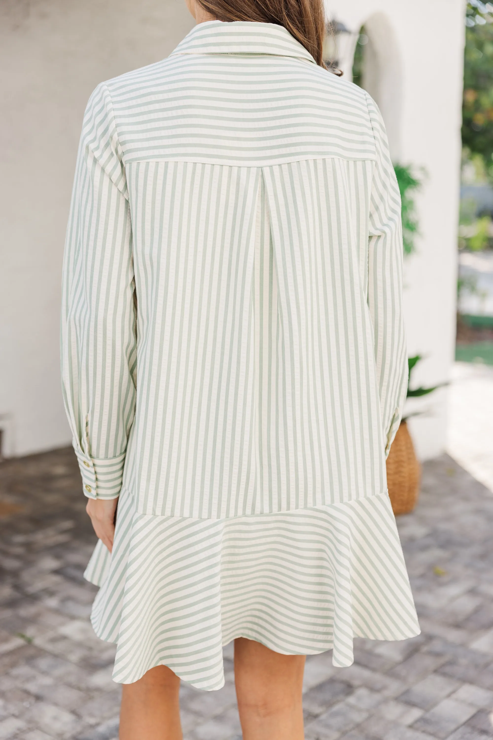 The Mover Sage Green Striped Dress