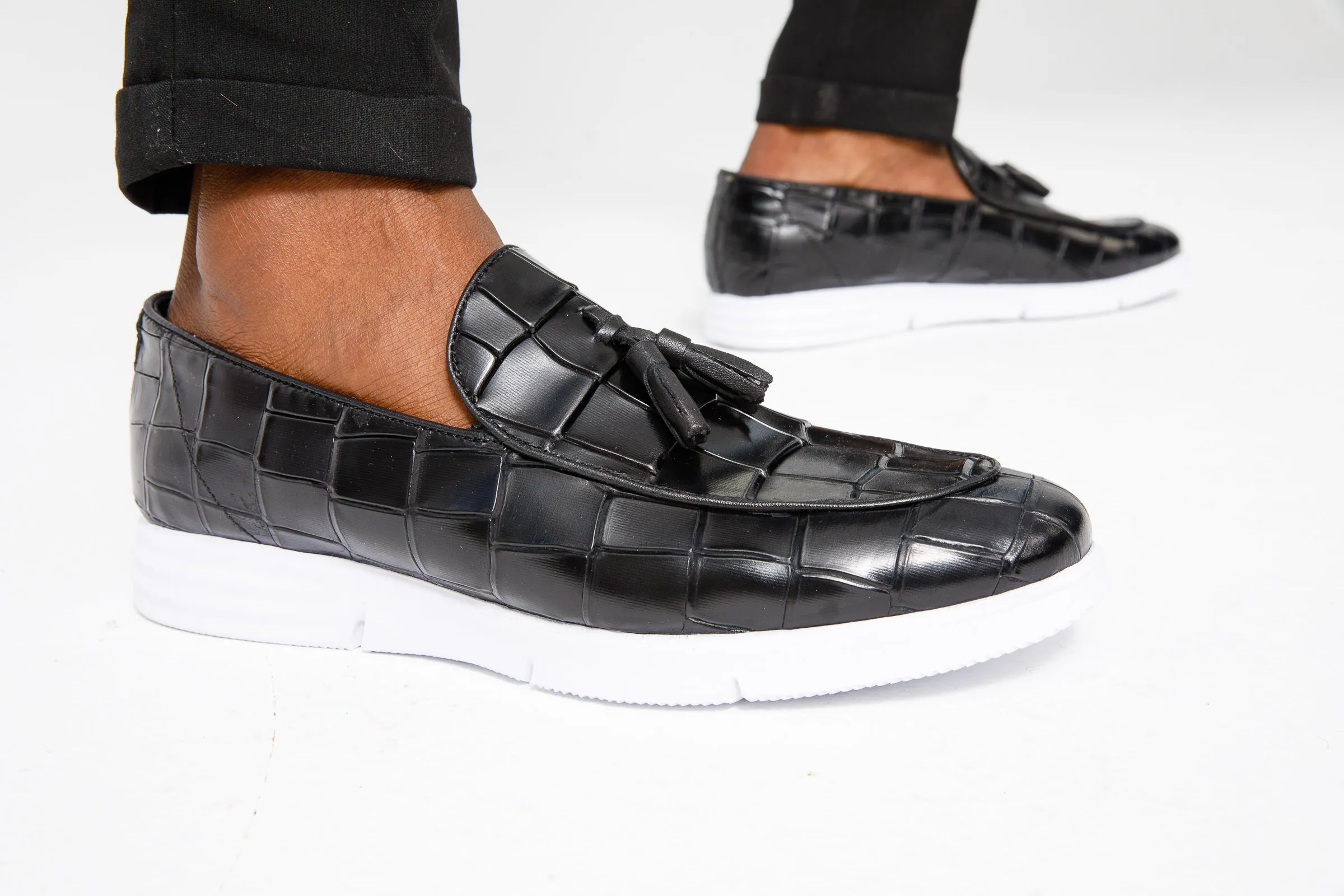The Parga Black Leather Tassel Casual Loafer Men Shoe Final Sale!