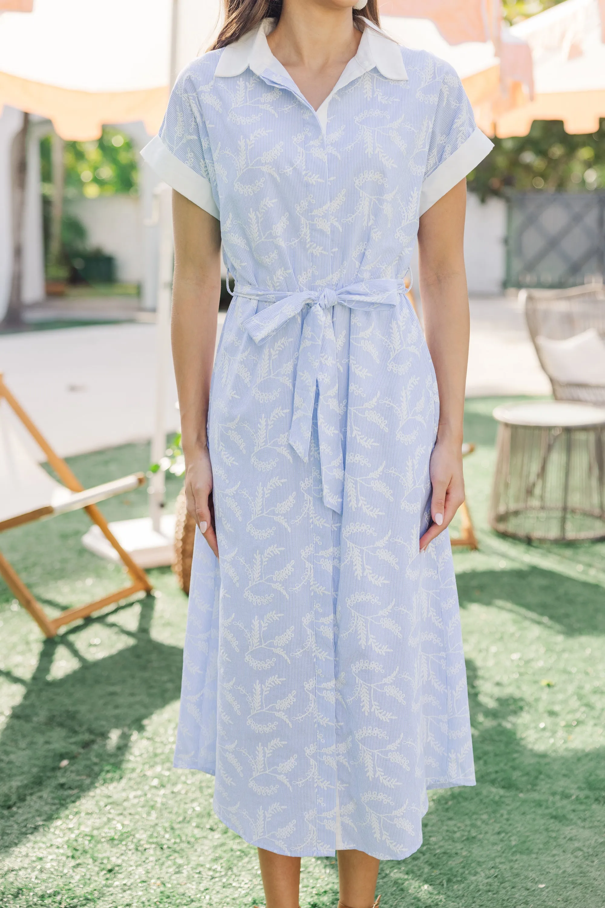 The Stories Are True Light Blue Striped Dress