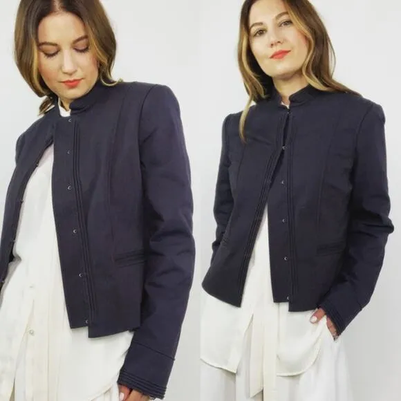 Theory Carly Navy Blue Cotton Military Jacket