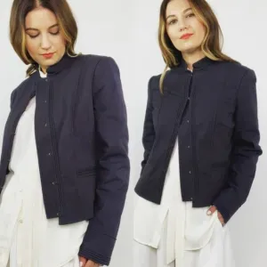 Theory Carly Navy Blue Cotton Military Jacket