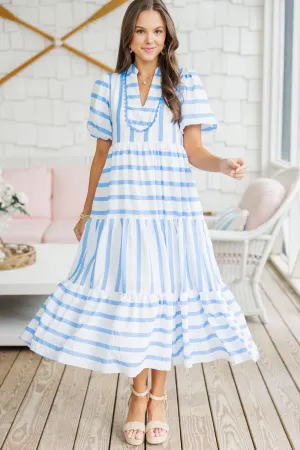 Think It Through Blue Striped Midi Dress
