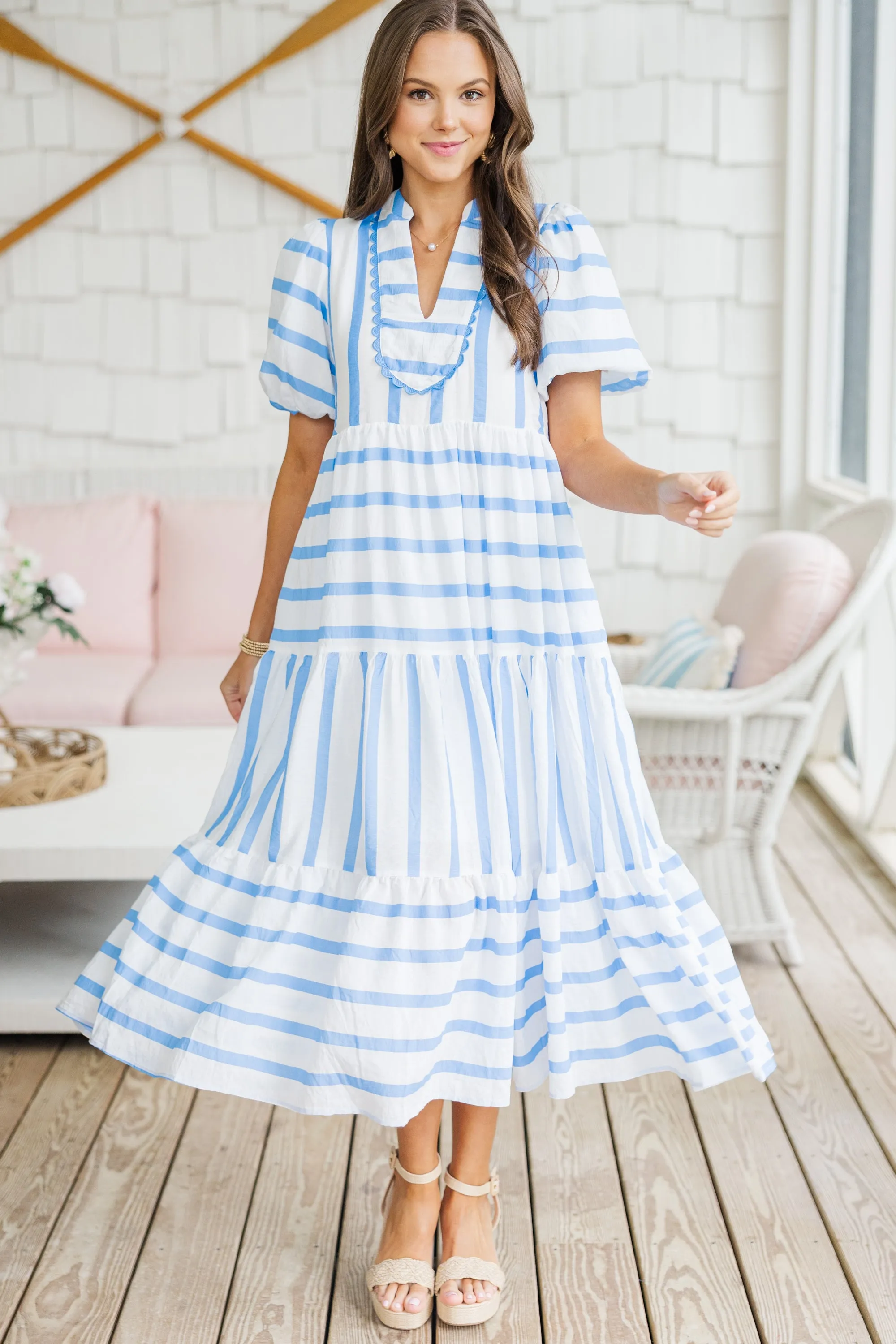 Think It Through Blue Striped Midi Dress