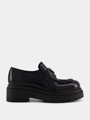 Triangle-Logo Brushed Leather Loafers