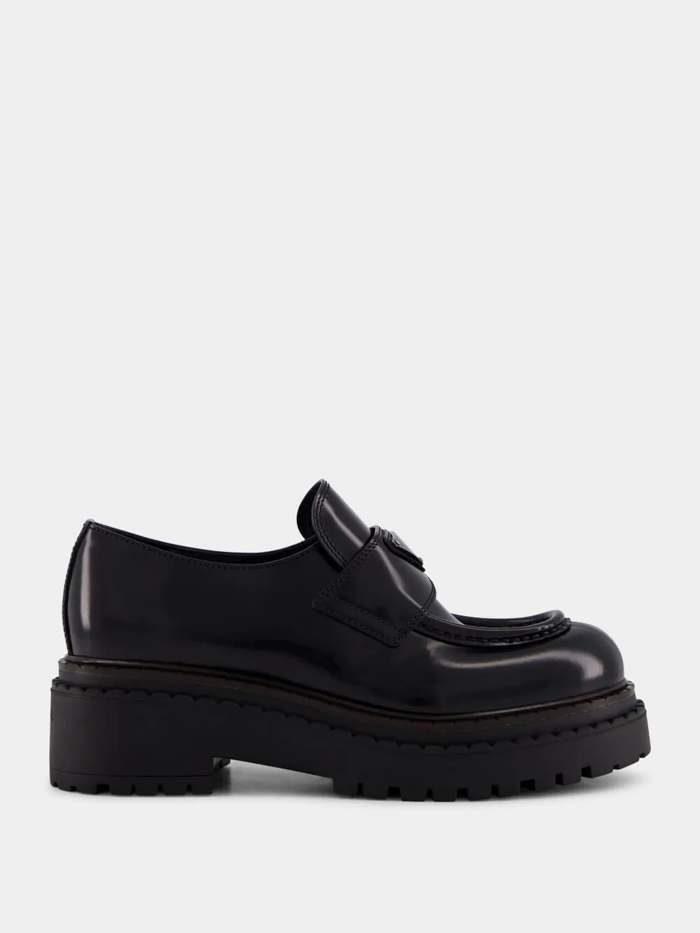 Triangle-Logo Brushed Leather Loafers