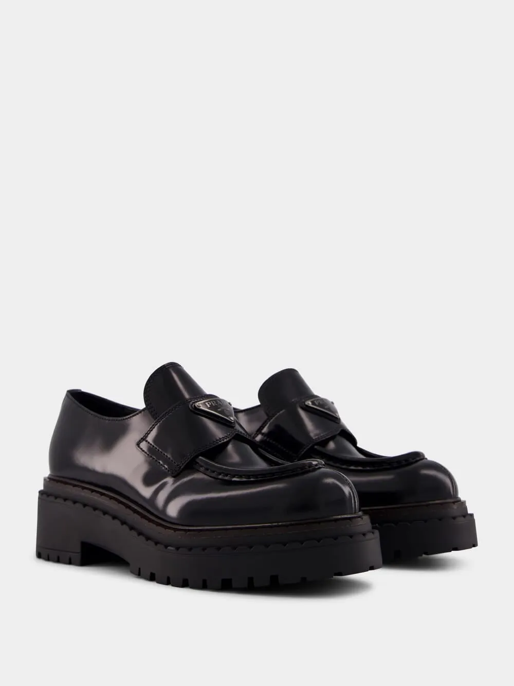 Triangle-Logo Brushed Leather Loafers