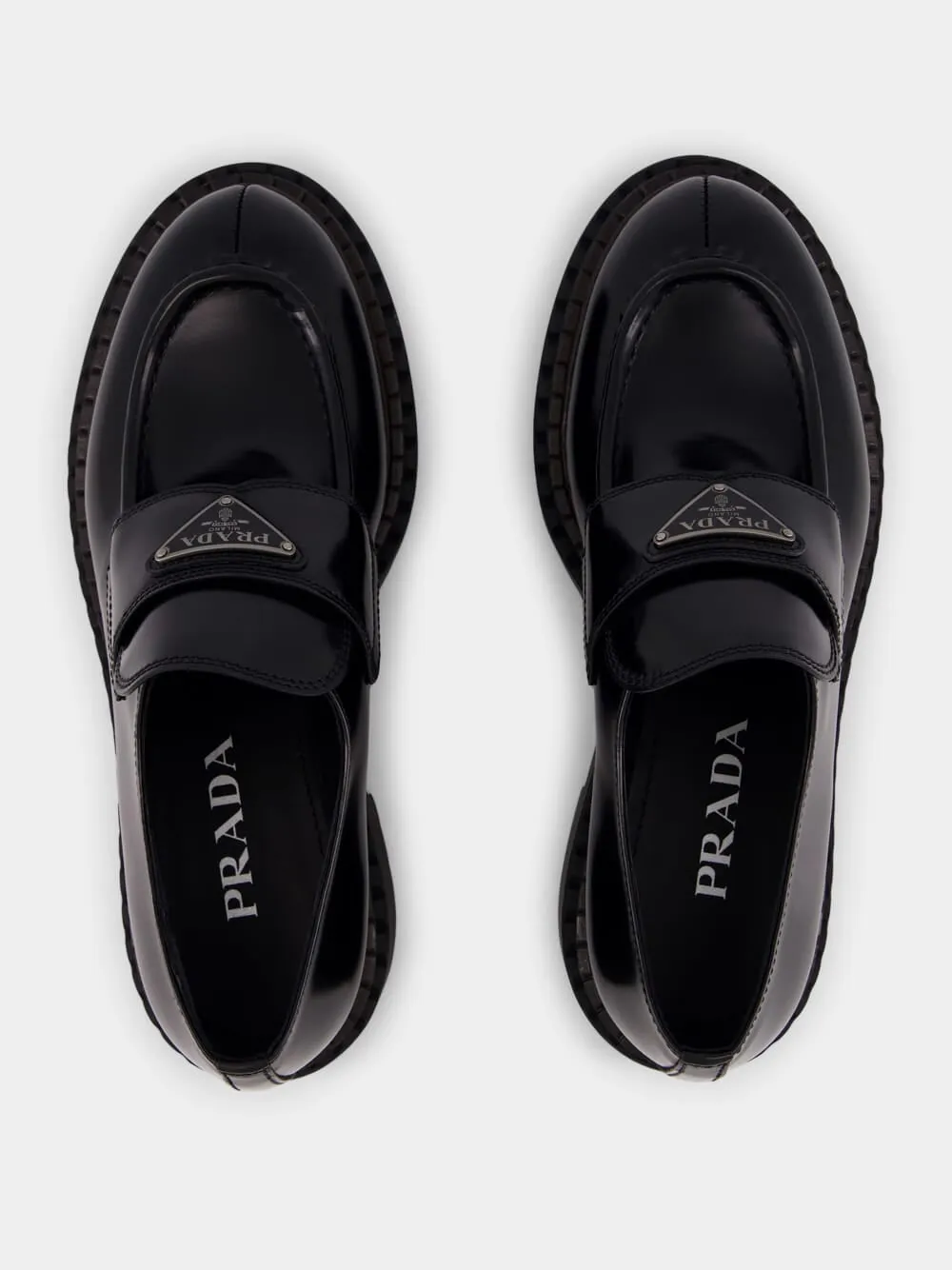 Triangle-Logo Brushed Leather Loafers