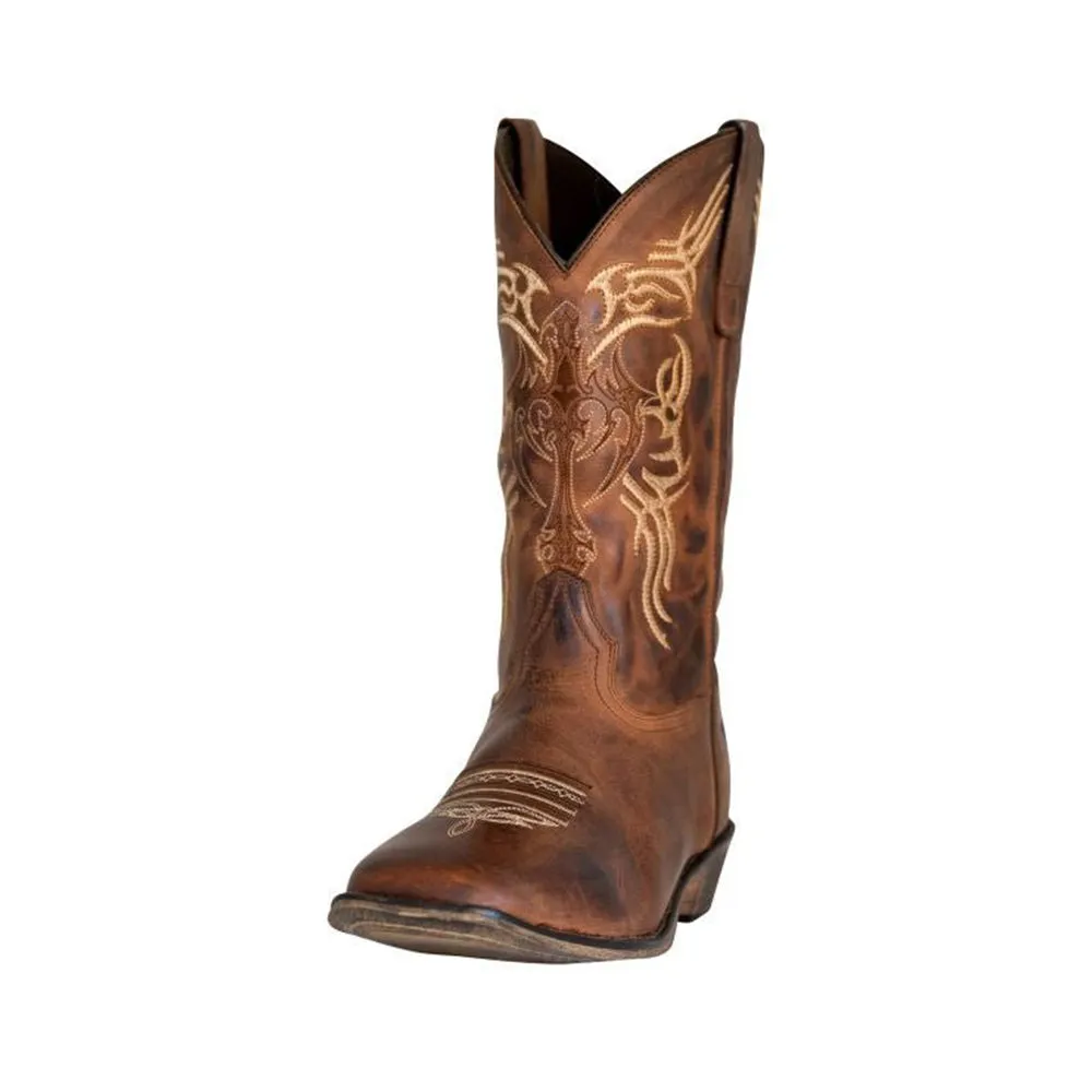 TuffRider Men's Lamar Leather Contrast Stitched Wide Square Toe Western Boots