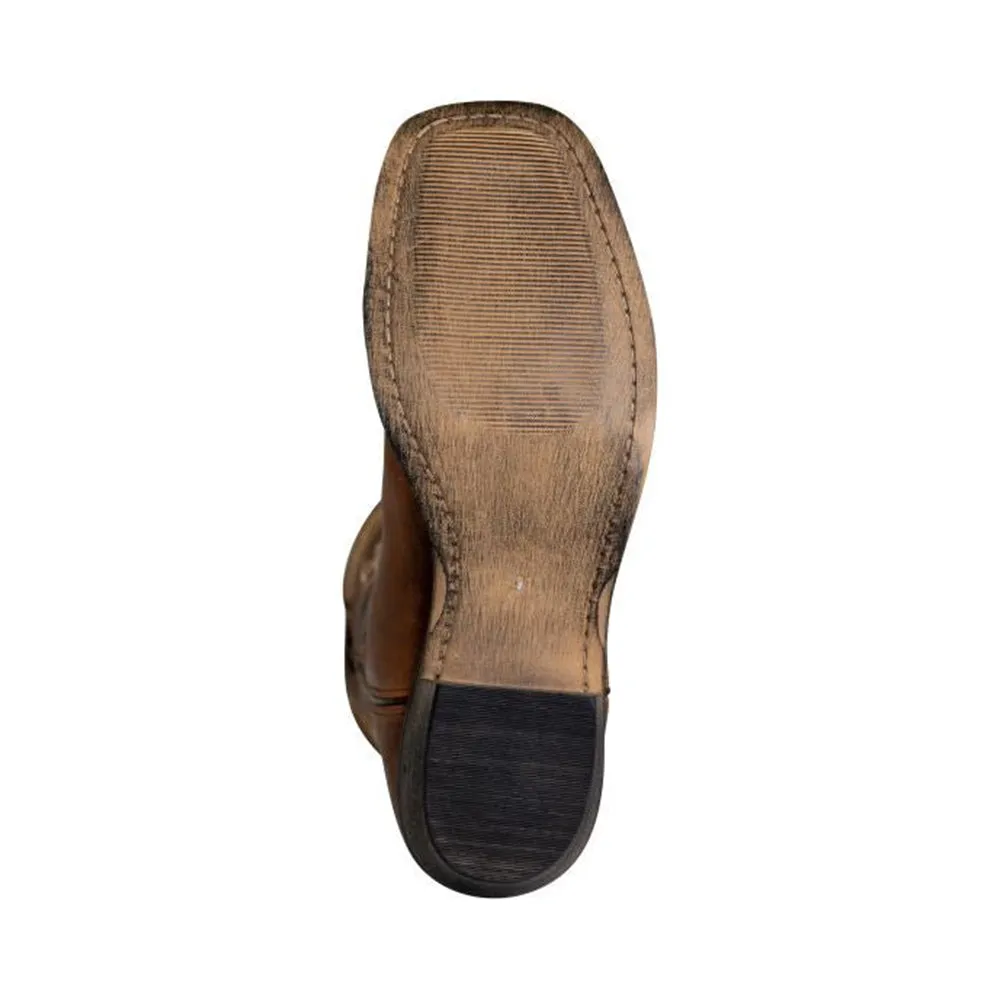TuffRider Men's Lamar Leather Contrast Stitched Wide Square Toe Western Boots