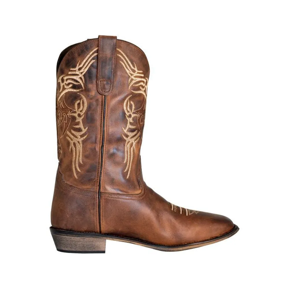 TuffRider Men's Lamar Leather Contrast Stitched Wide Square Toe Western Boots