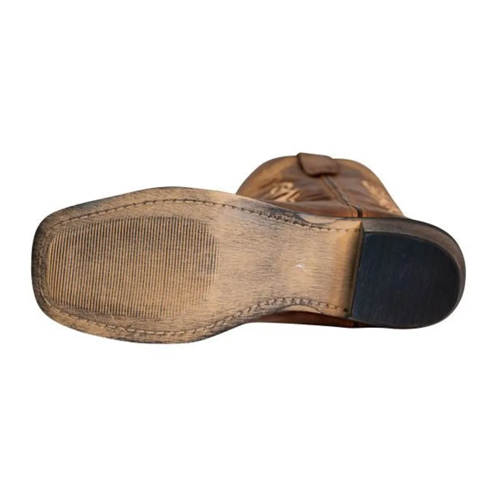 TuffRider Men's Lamar Leather Contrast Stitched Wide Square Toe Western Boots