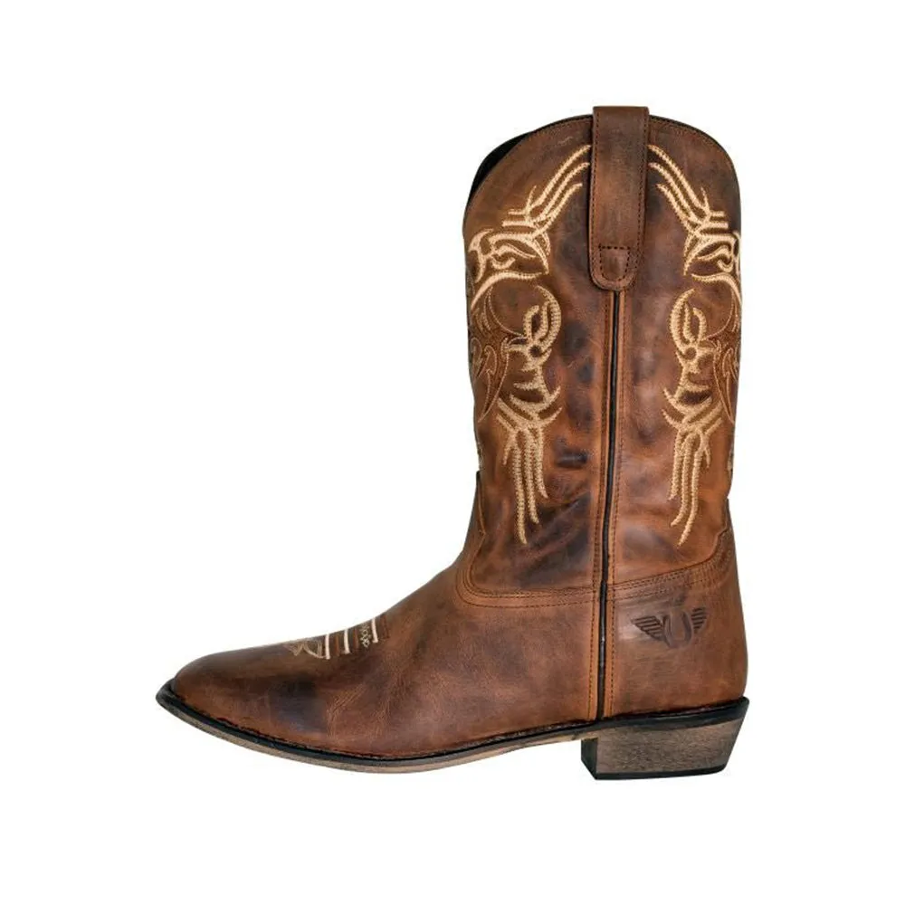 TuffRider Men's Lamar Leather Contrast Stitched Wide Square Toe Western Boots