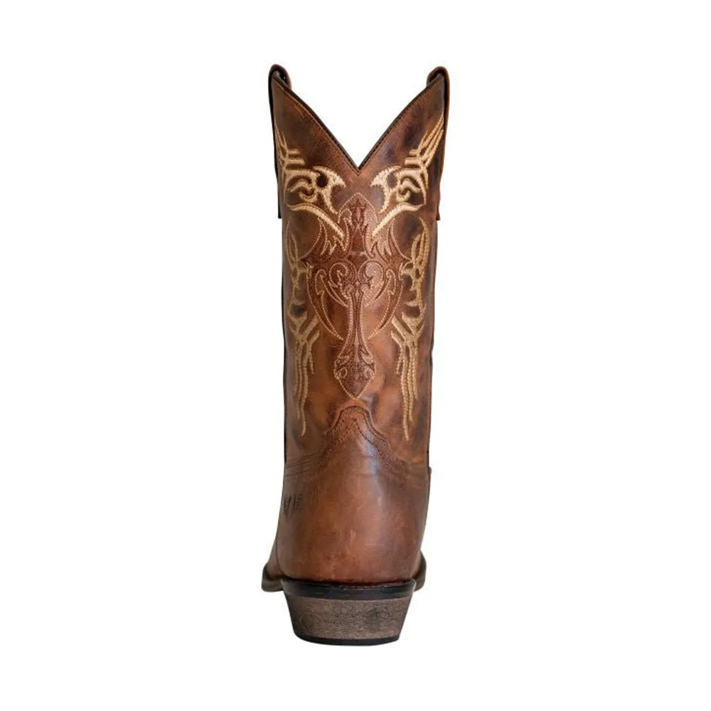 TuffRider Men's Lamar Leather Contrast Stitched Wide Square Toe Western Boots