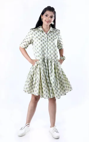 Tussar Silk Digital Printed Short Dress