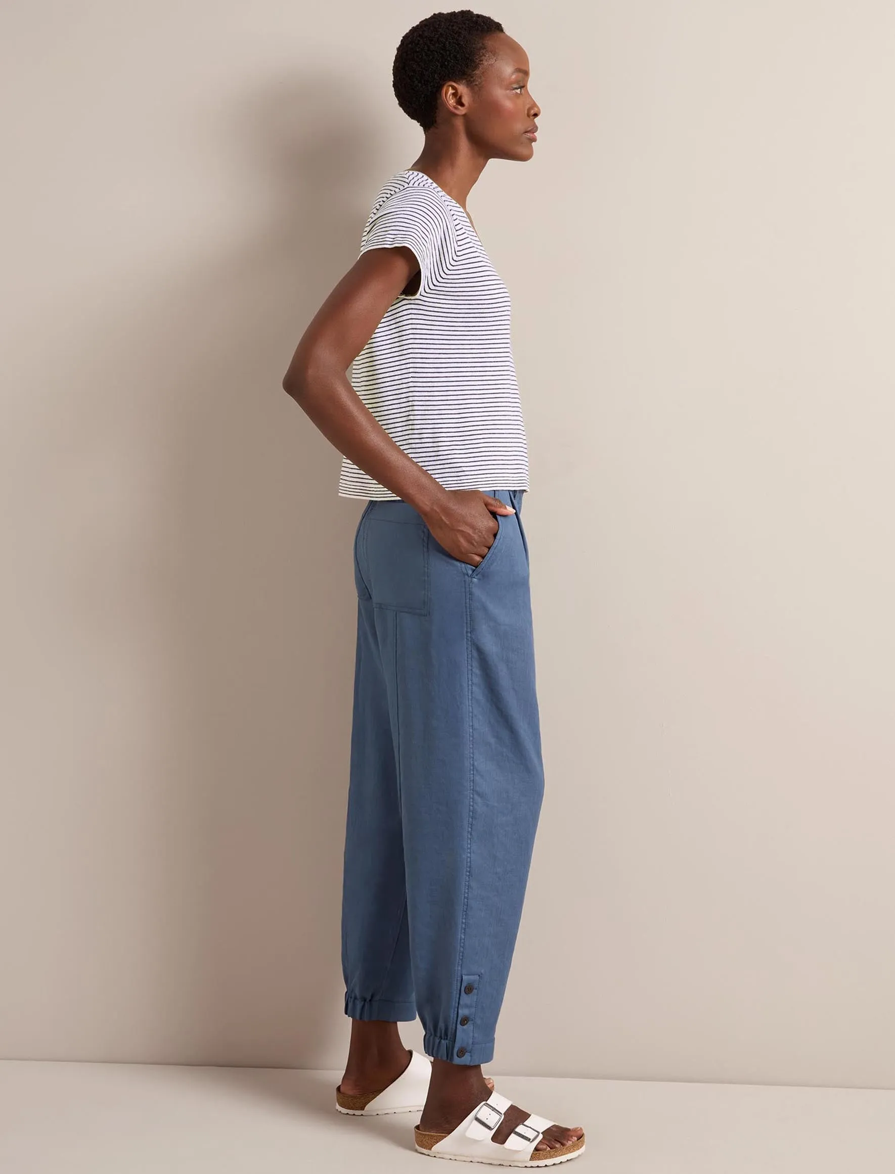Tyson Techni Linen Tapered Trouser - Dark Blue