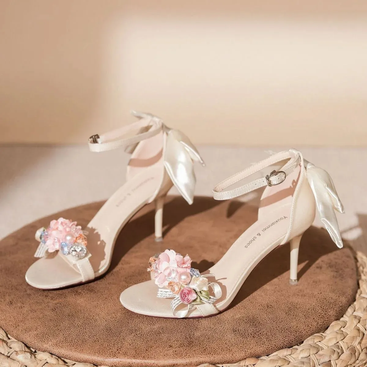 VougeVamp Luxury Satin Bow High Heel Sandals for Women - Elegant Thin Heel Designer Wedding and Party Shoes