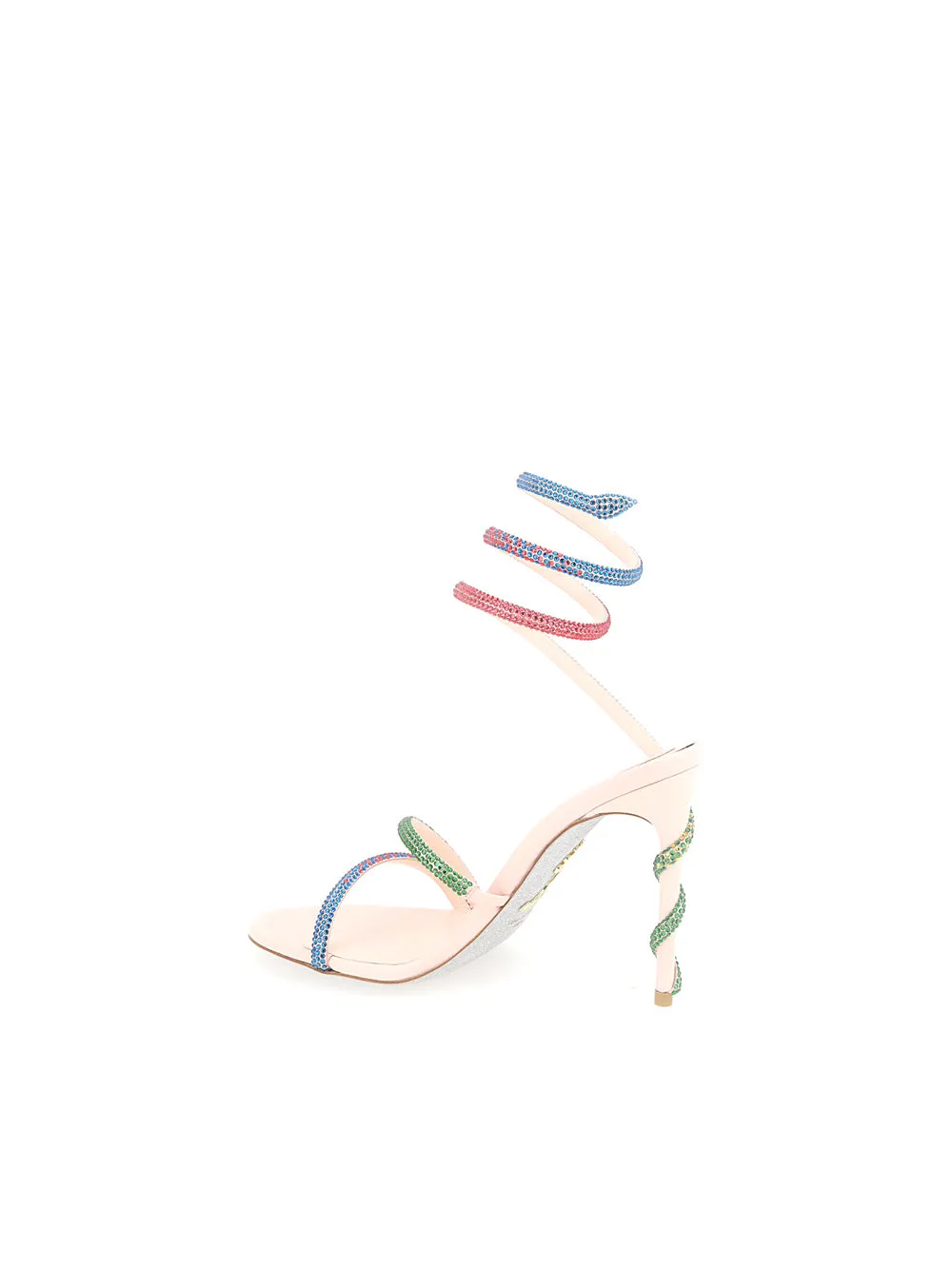 White Margot Sandals with Rainbow Crystals