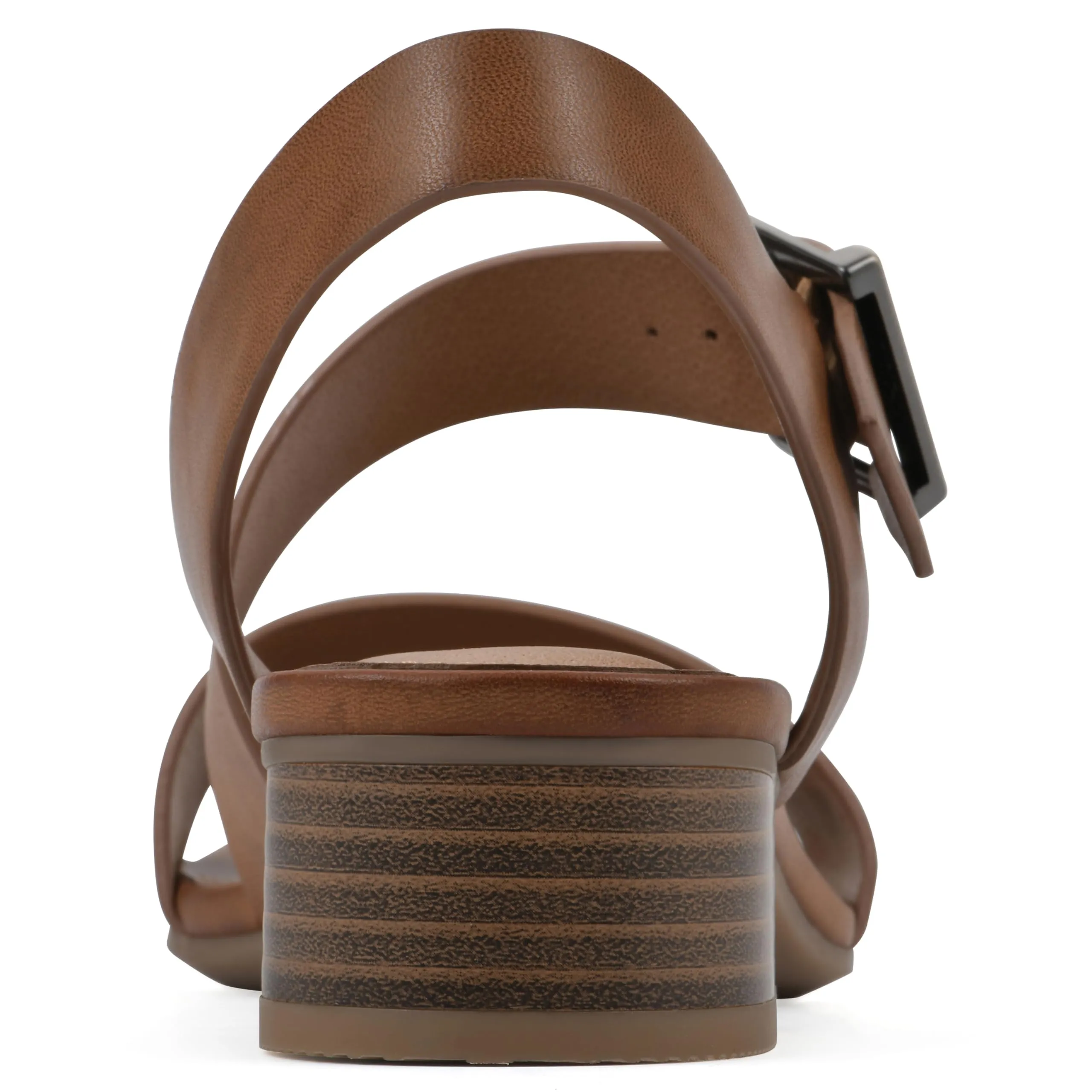 WHITE MOUNTAIN Women's Albatas Low Block Heel Sandal, Dk.Tan/Smooth, 11 M