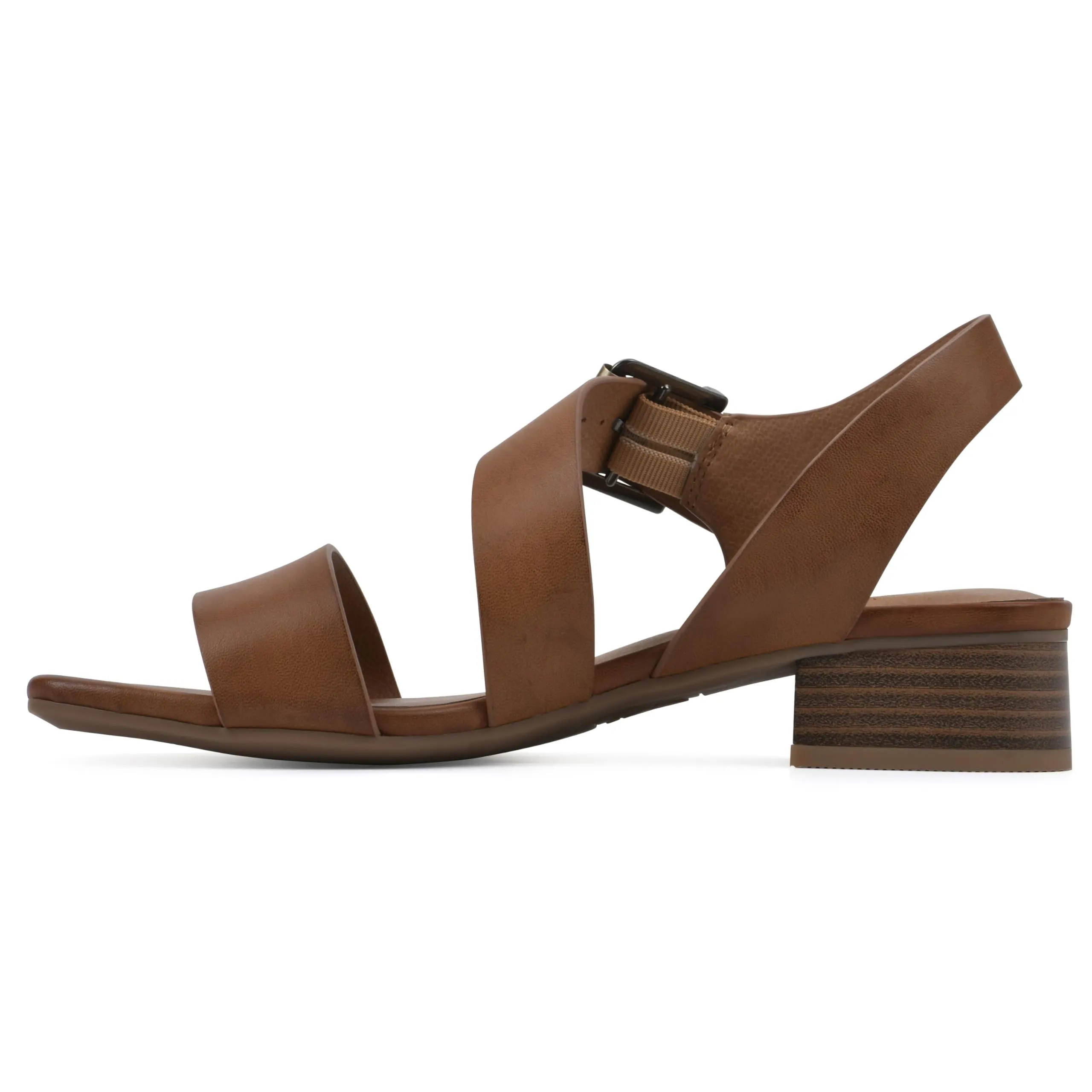 WHITE MOUNTAIN Women's Albatas Low Block Heel Sandal, Dk.Tan/Smooth, 8 M
