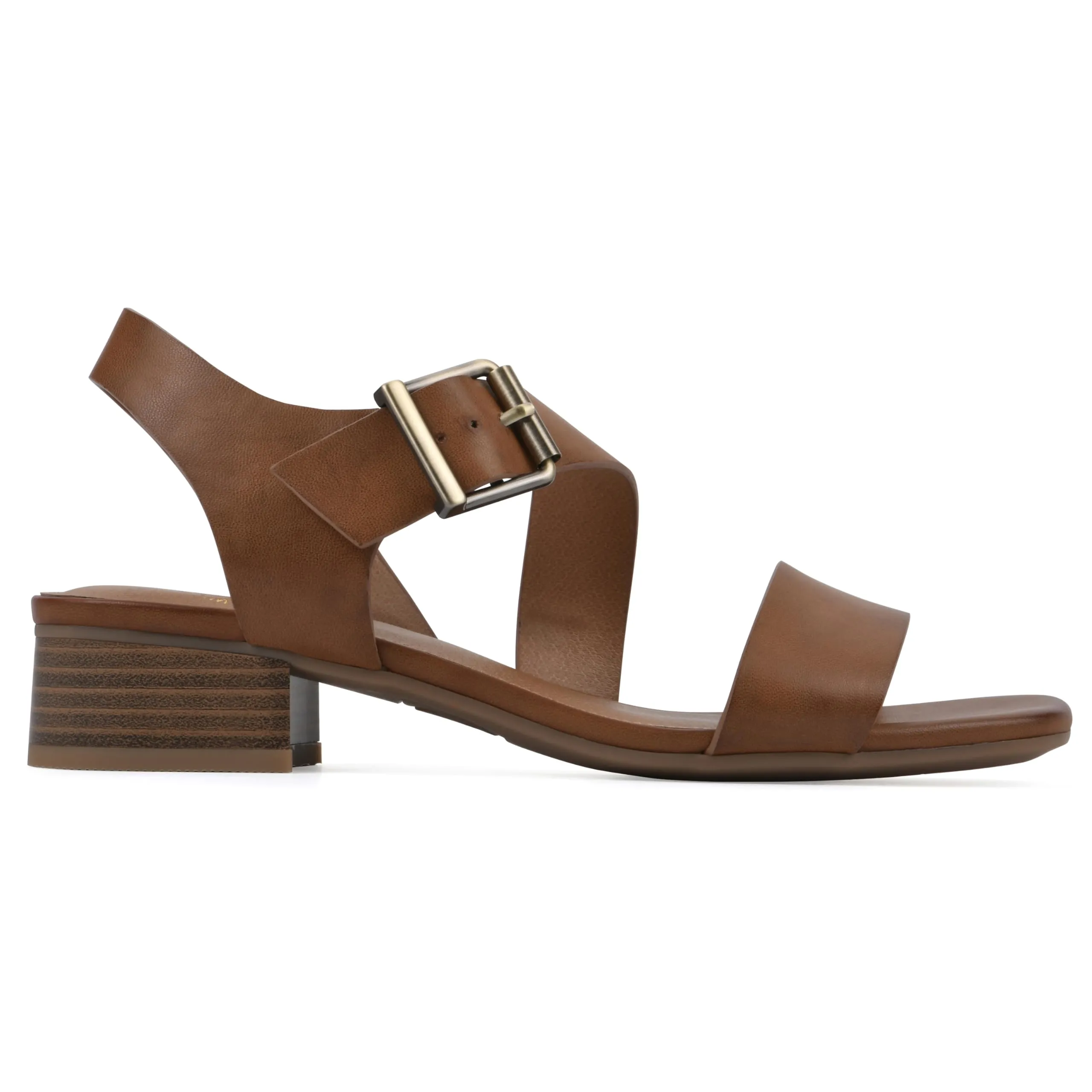 WHITE MOUNTAIN Women's Albatas Low Block Heel Sandal, Dk.Tan/Smooth, 8 M