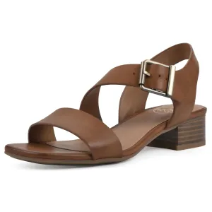 WHITE MOUNTAIN Women's Albatas Low Block Heel Sandal, Dk.Tan/Smooth, 8 M