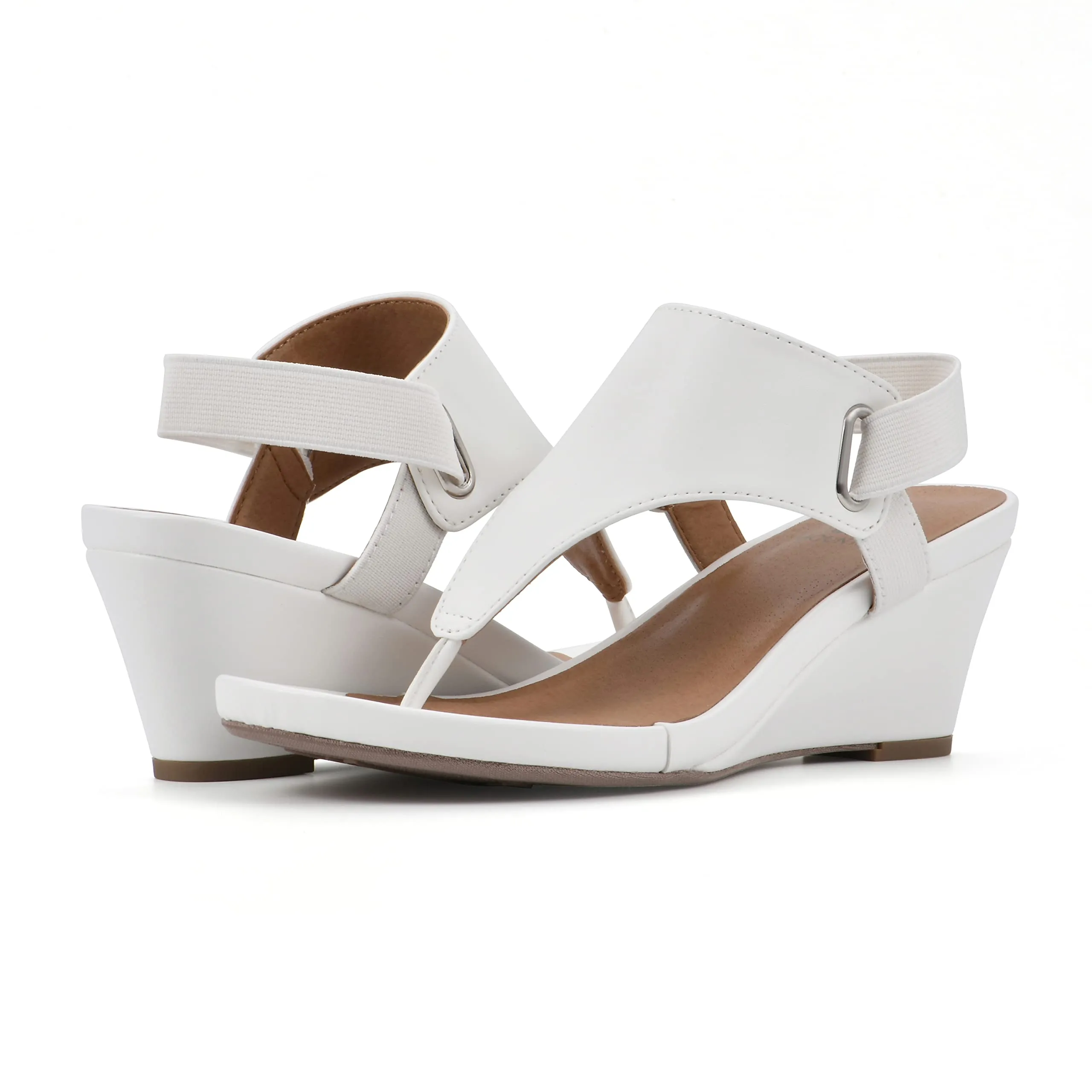 WHITE MOUNTAIN Women's All Dres Wedge Sandal, White/Smooth, 11 M