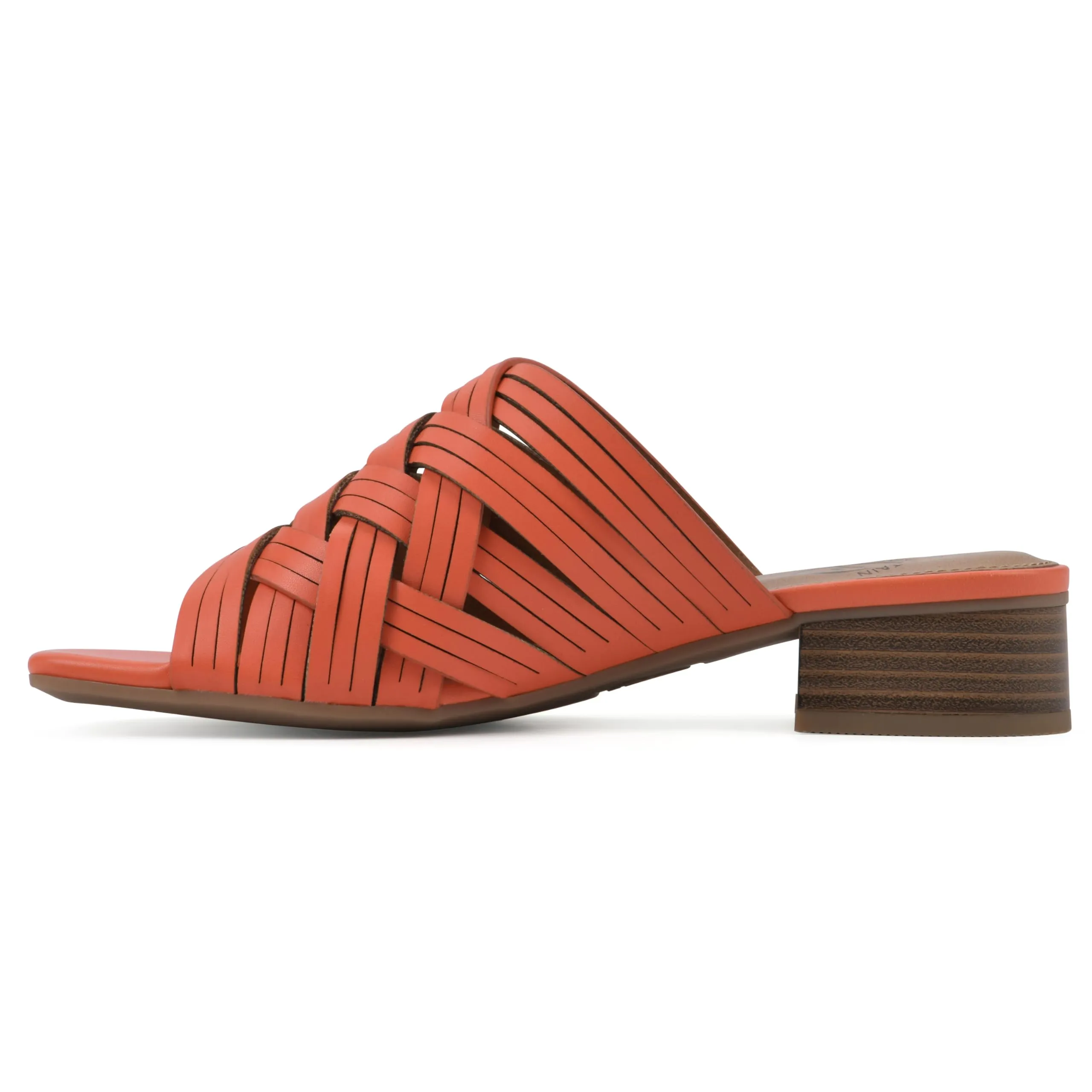 WHITE MOUNTAIN Women's Alluvia Low Block Heel Woven Sandal, Aperol Spritz/Smooth, 9 M