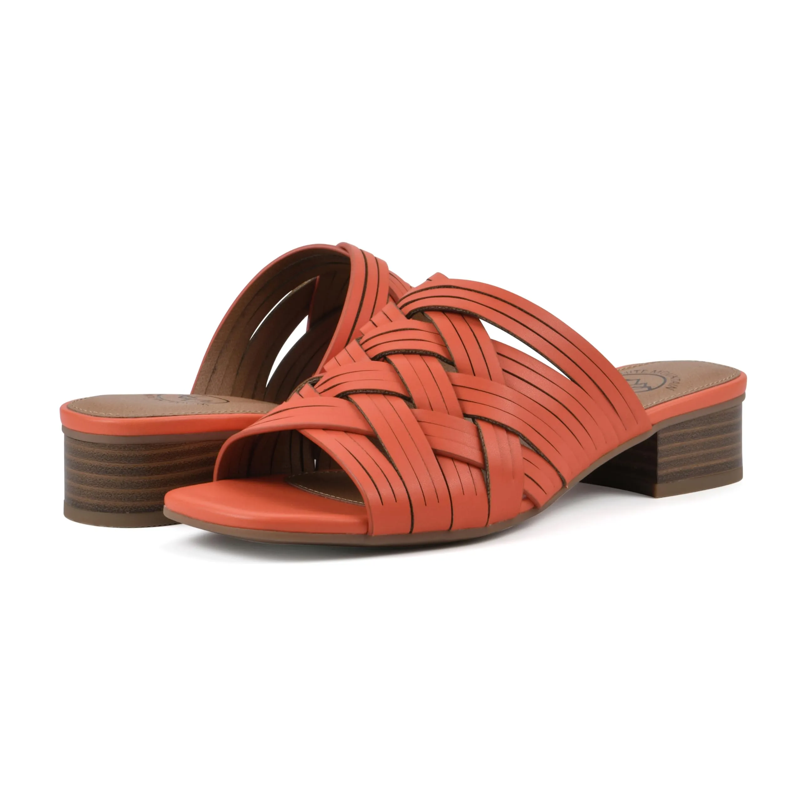 WHITE MOUNTAIN Women's Alluvia Low Block Heel Woven Sandal, Aperol Spritz/Smooth, 9 M