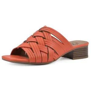 WHITE MOUNTAIN Women's Alluvia Low Block Heel Woven Sandal, Aperol Spritz/Smooth, 9 M