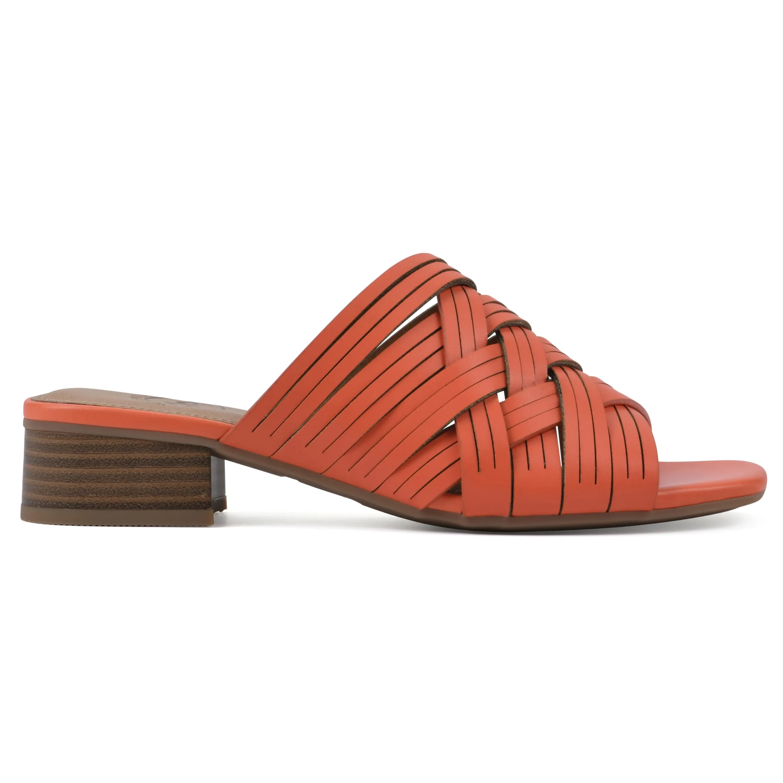WHITE MOUNTAIN Women's Alluvia Low Block Heel Woven Sandal, Aperol Spritz/Smooth, 9 M