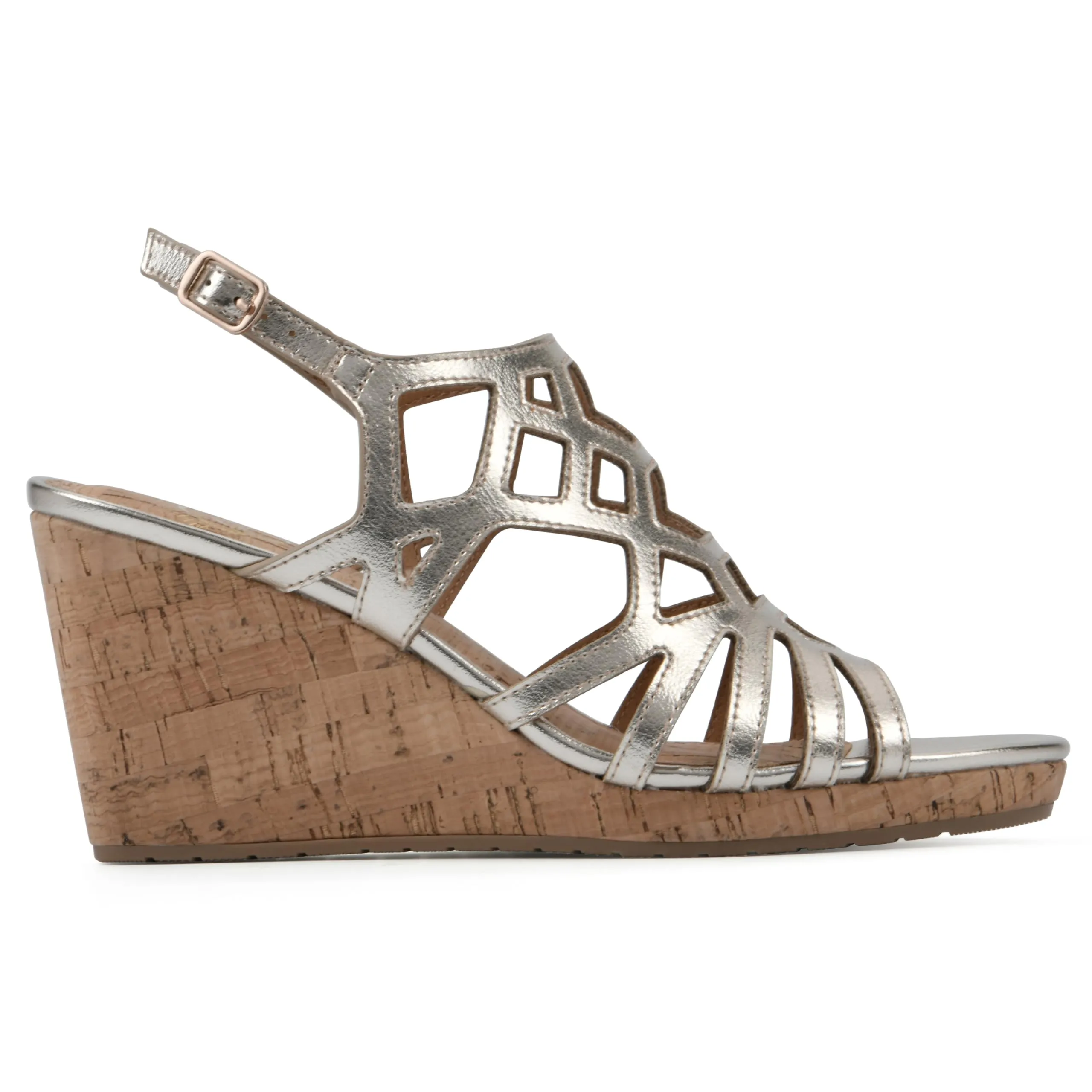 WHITE MOUNTAIN Women's Flaming Cork Wedge Sandal, Lt.Gold/Met/Smooth, 6.5 M