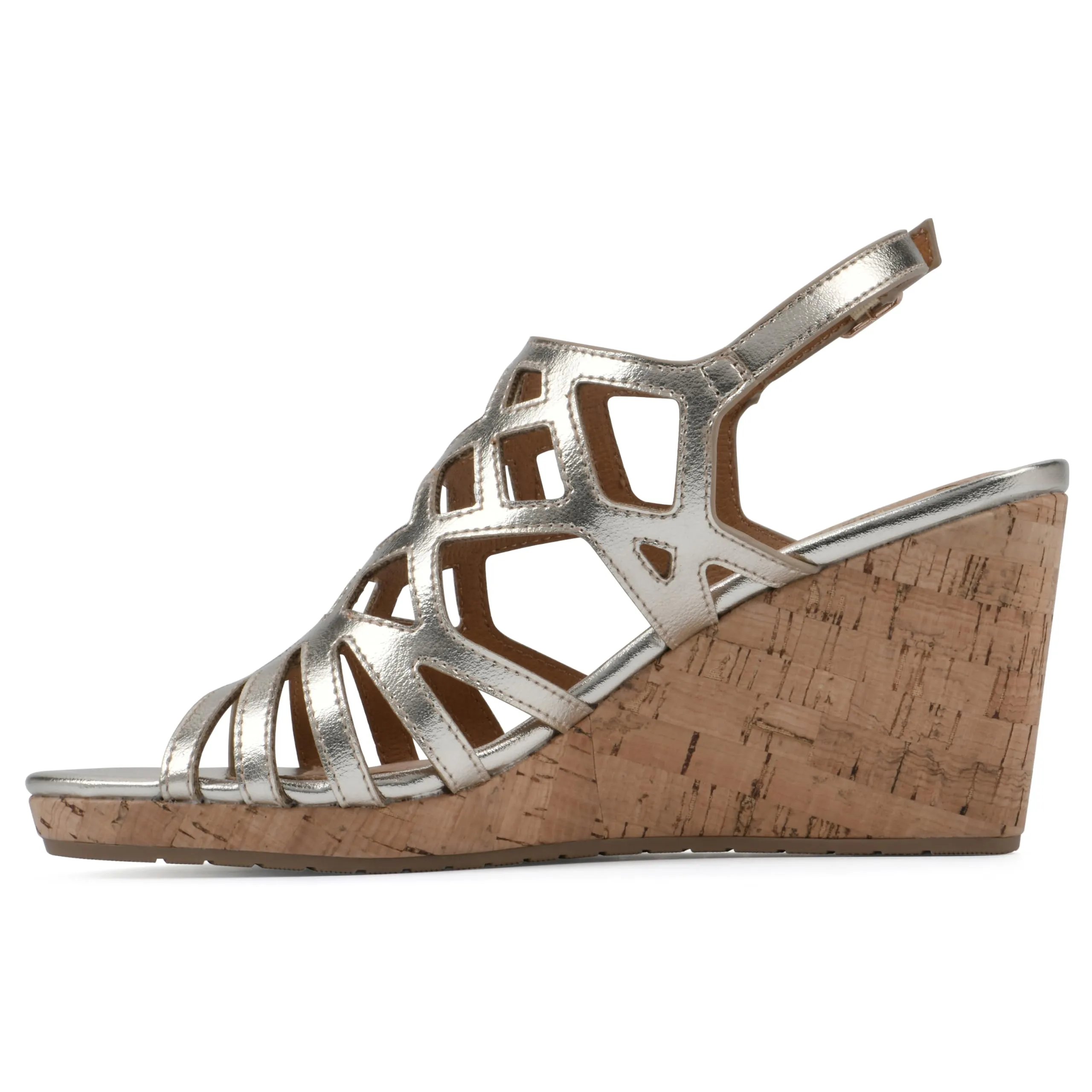 WHITE MOUNTAIN Women's Flaming Cork Wedge Sandal, Lt.Gold/Met/Smooth, 6.5 M