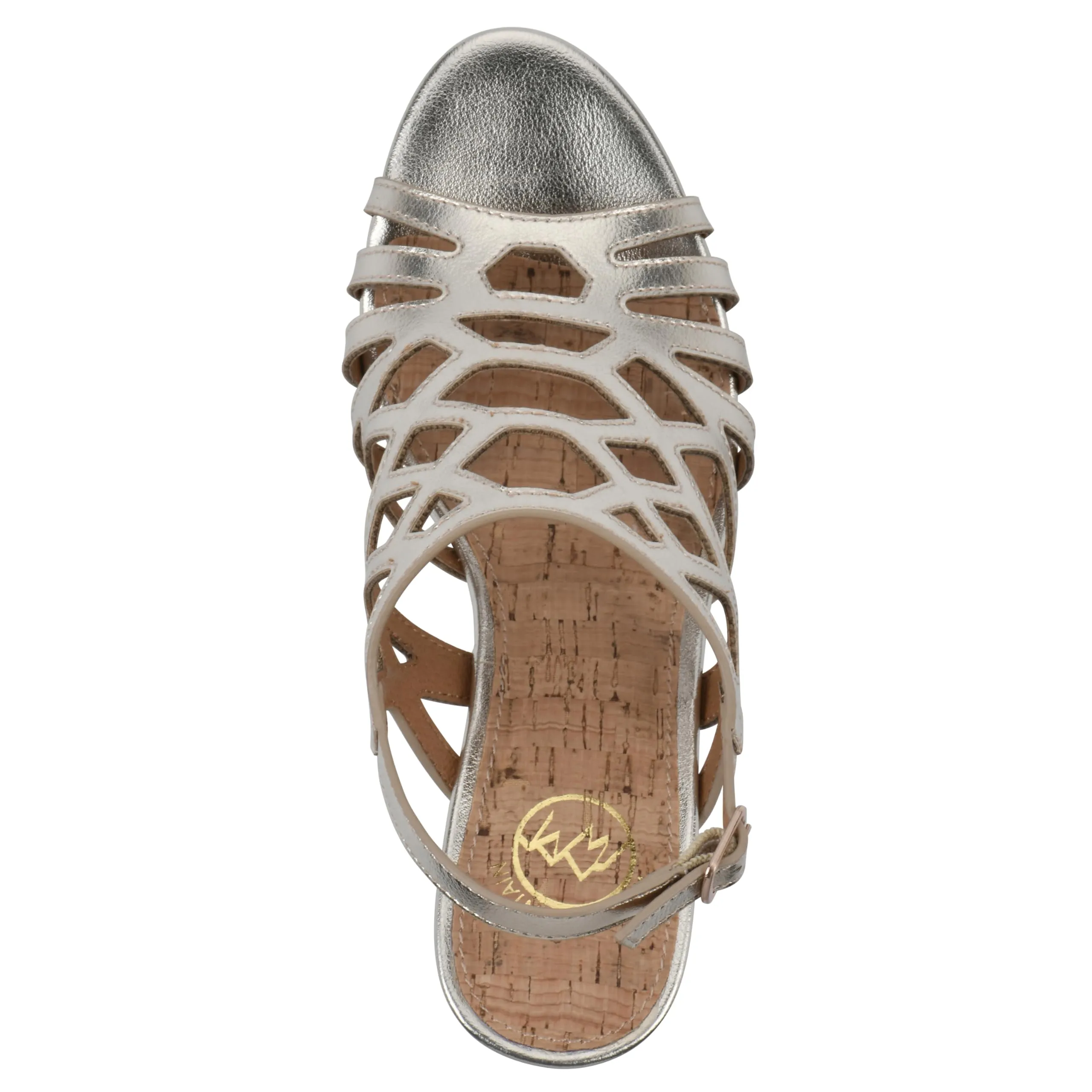 WHITE MOUNTAIN Women's Flaming Cork Wedge Sandal, Lt.Gold/Met/Smooth, 6.5 M
