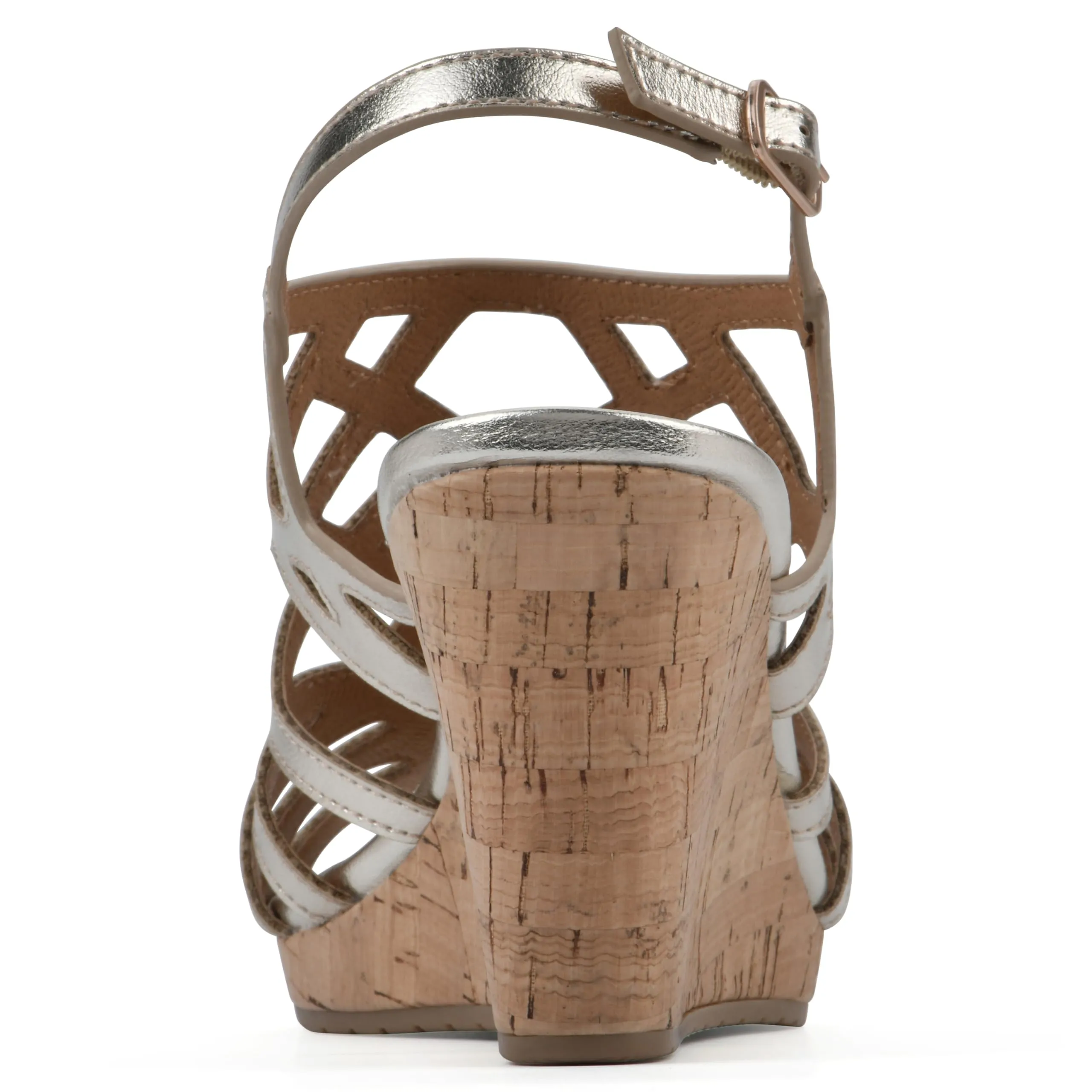 WHITE MOUNTAIN Women's Flaming Cork Wedge Sandal, Lt.Gold/Met/Smooth, 6.5 M