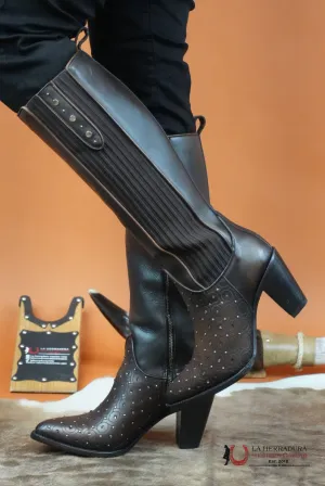 WOMENS CUADRA RES CRUST MAPLE ZIPPER & STUDS & LASER ROUND TOE TALL BOOT CU759