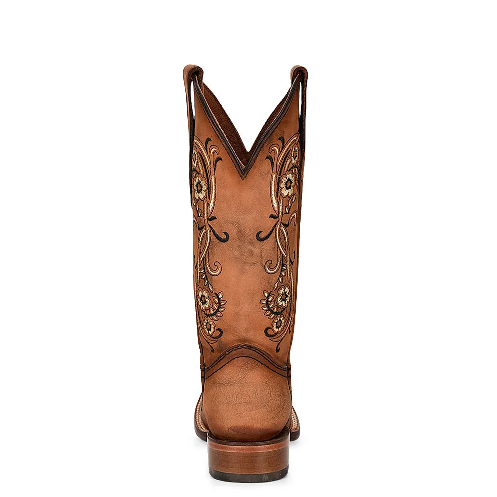 Women's L2063 Floral Embroidery Square Toe Cowboy Boots Sandalwood