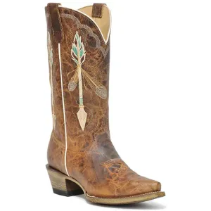 Women's Roper Arrow Feather Leather Boots Handcrafted with Flextra Calf Brown