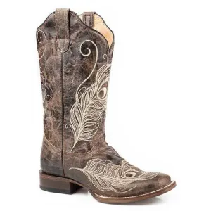 Women's Roper Feather Boots Handcrafted With Flextra Calf Brown
