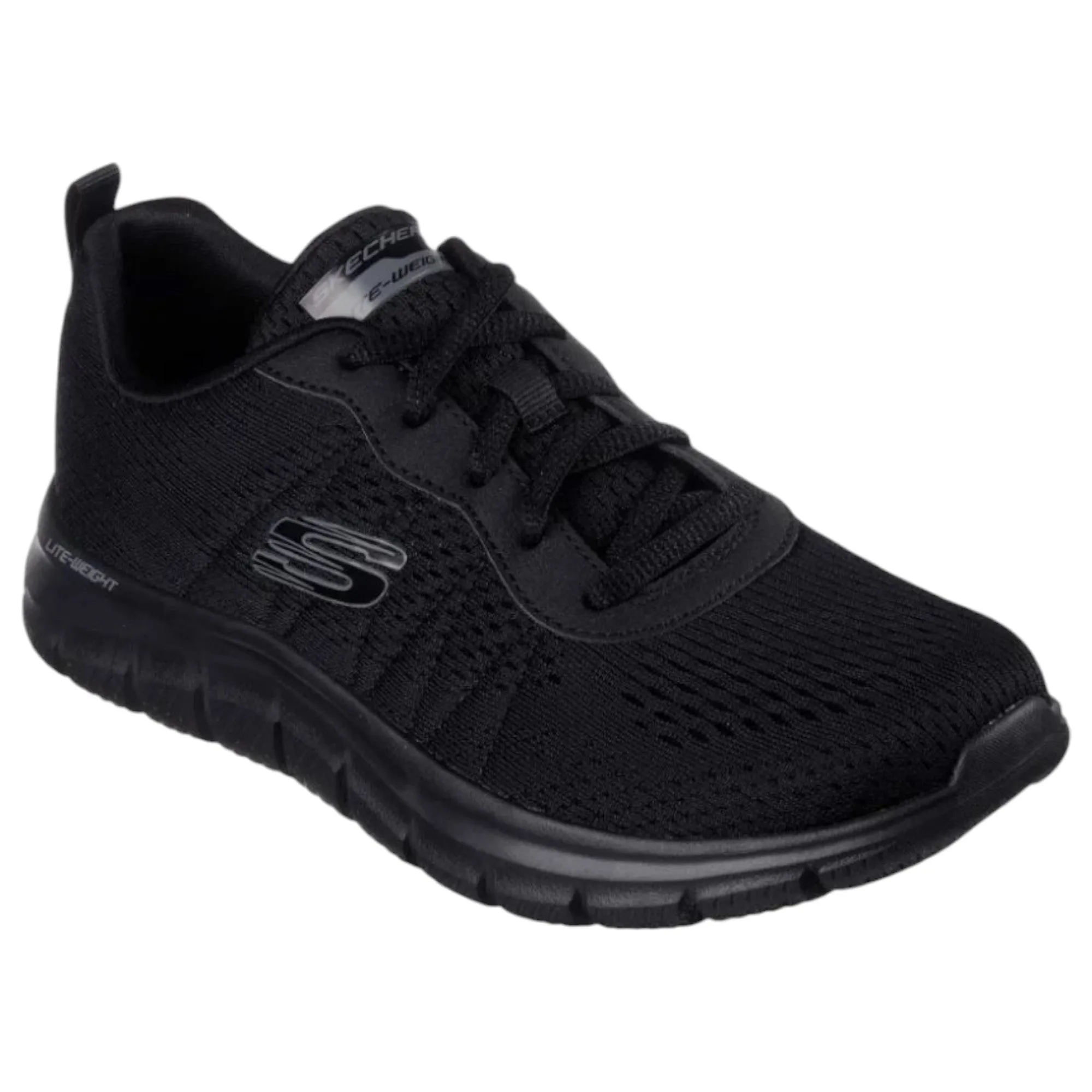 Womens Skechers Track New Staple Black Walking Shoes