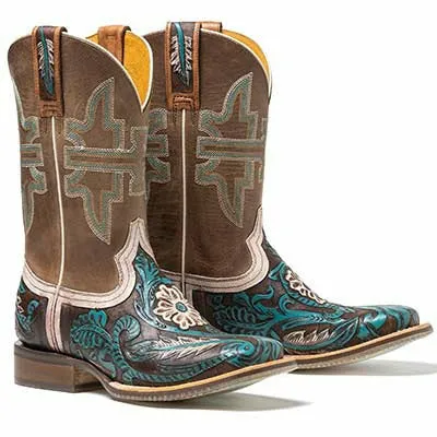 Women's Tin Haul Lone Flower Boots Boho Feather Sole Handcrafted Brown