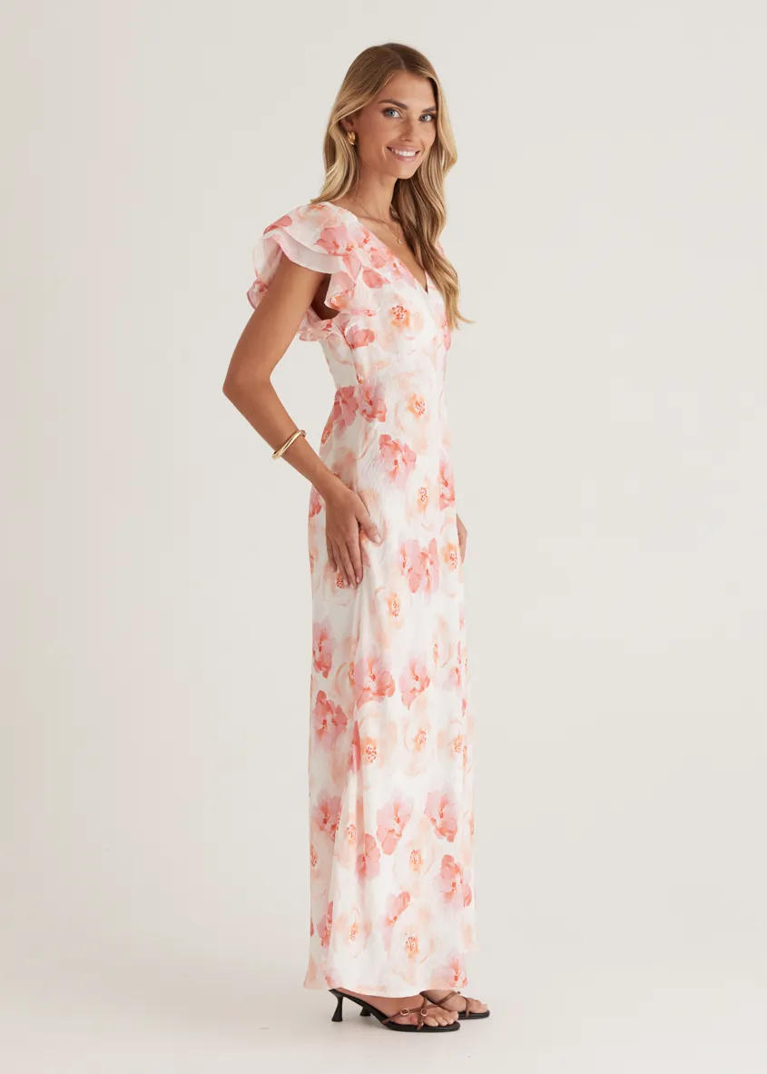 Xandra Maxi Dress - Peach Flowers