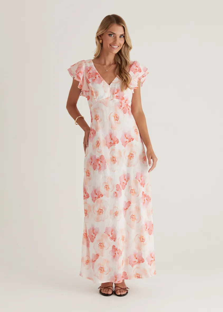 Xandra Maxi Dress - Peach Flowers
