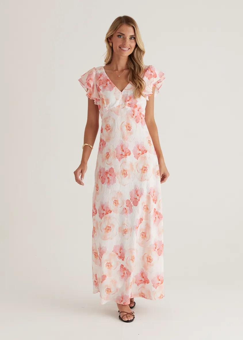 Xandra Maxi Dress - Peach Flowers